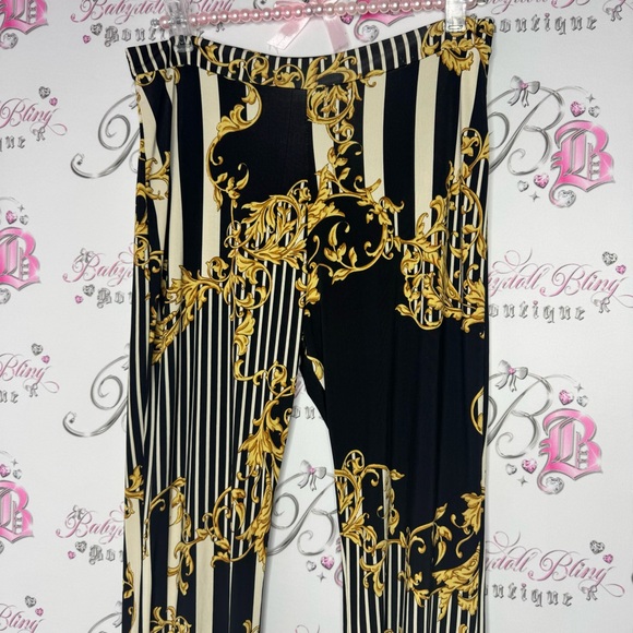 Win win apparel pants baroque striped black gold ornate stripes stretchy comfy - Picture 7 of 13